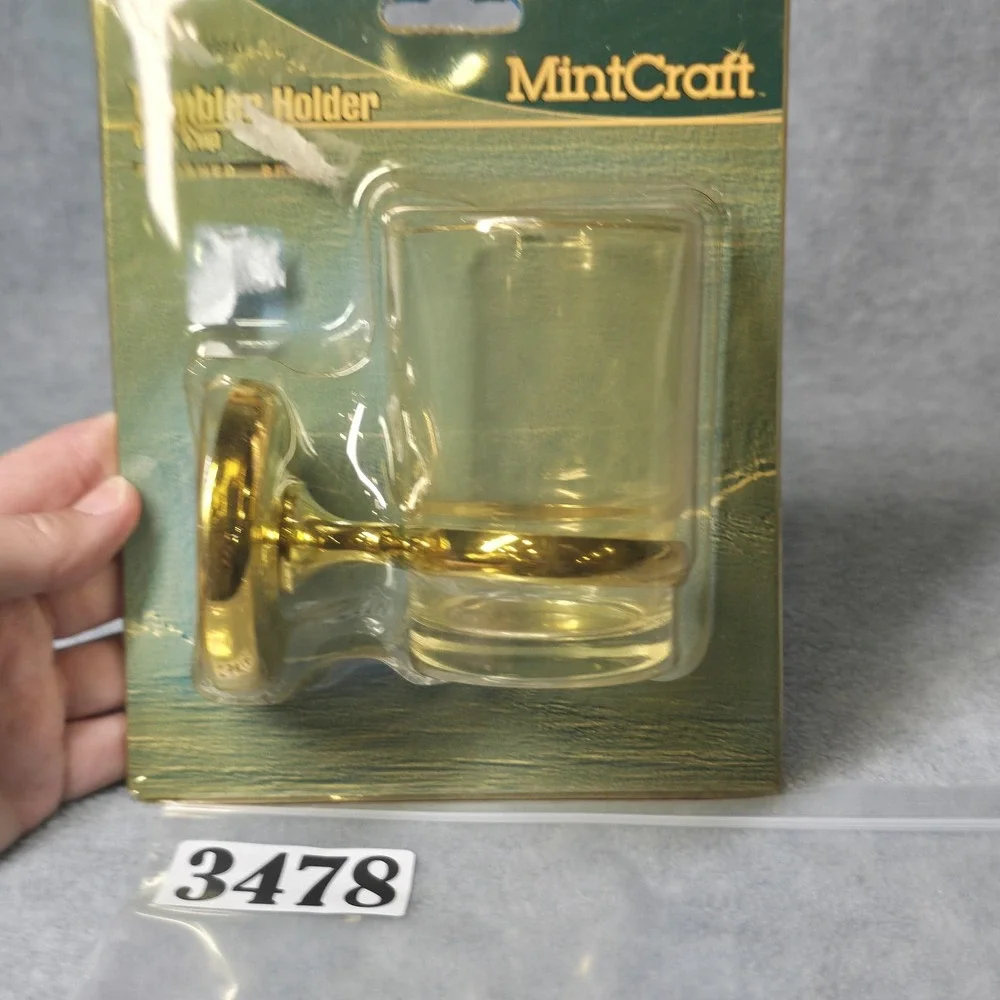 Vintage MintCraft Tumbler Holder Cup 600-2273 Polished Brass Glass Wall Mount